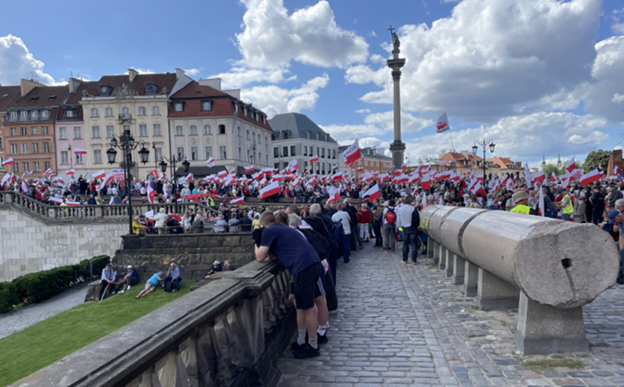 Crowds of people attending a festival in Warsaw, Poland