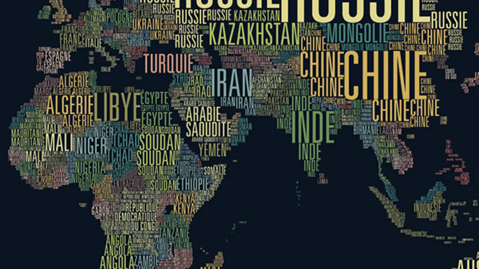 Typographic map of African, Asian, and European Continents
