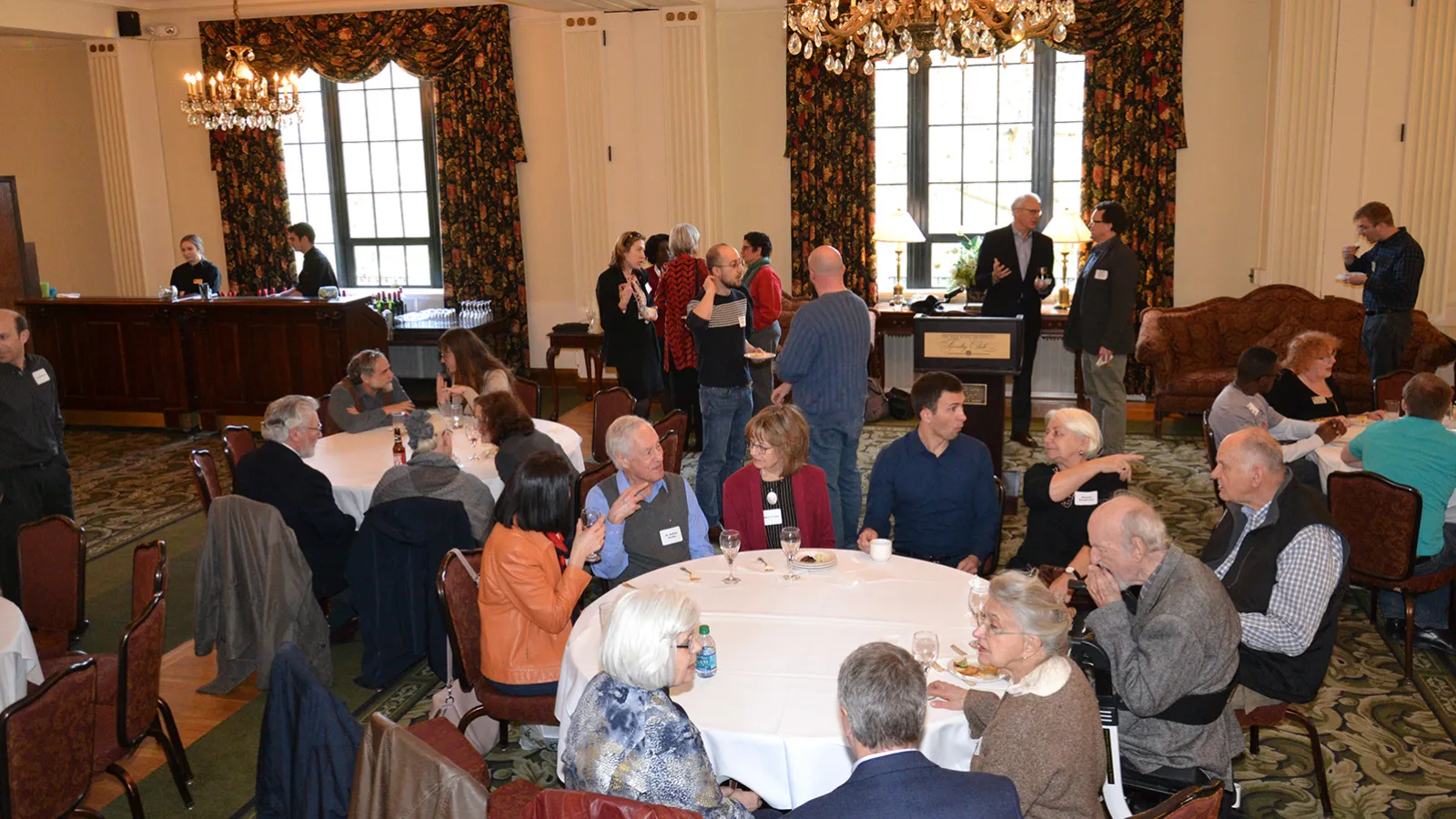 Large reception hall with people