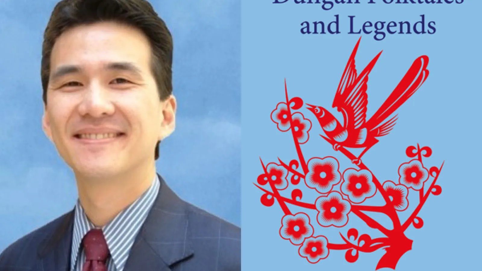 Portrait of Kenneth J. Yin (left) with the cover of Dungan Folktales and Legends (right).