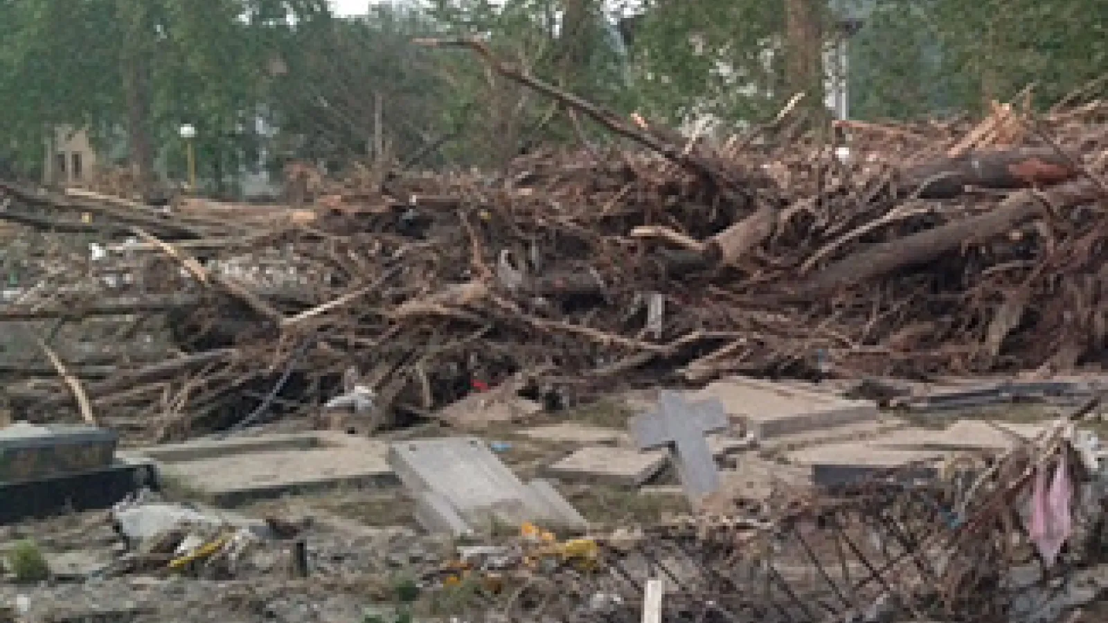 Debris from flood in a pile