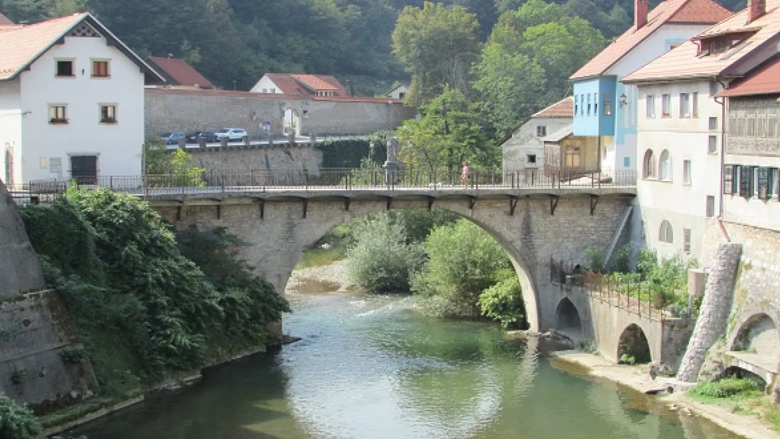 Bridge over Selška Sora leading to the historic part of the city of Škofja Loka