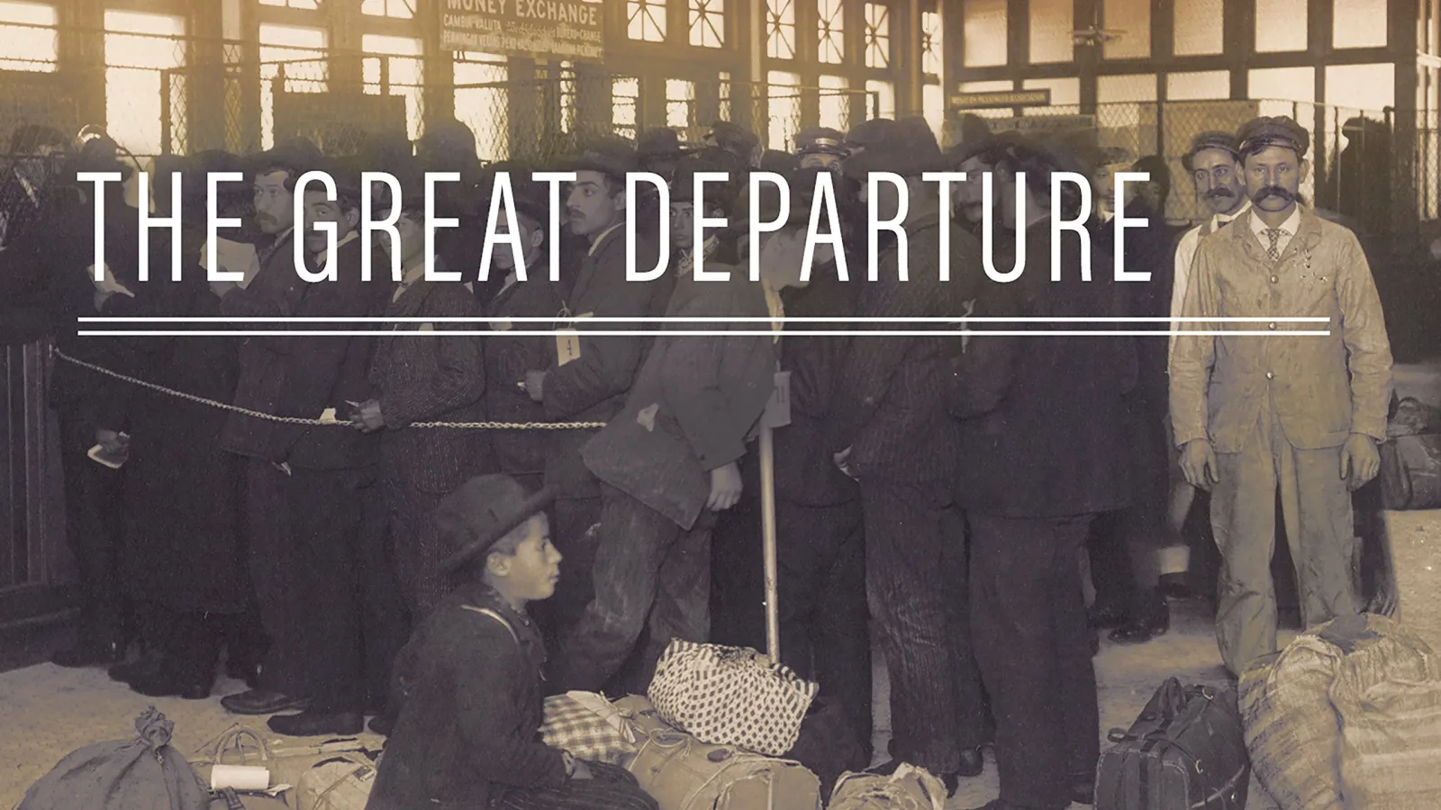 The Great Departure photo with immigrants at Ellis Island