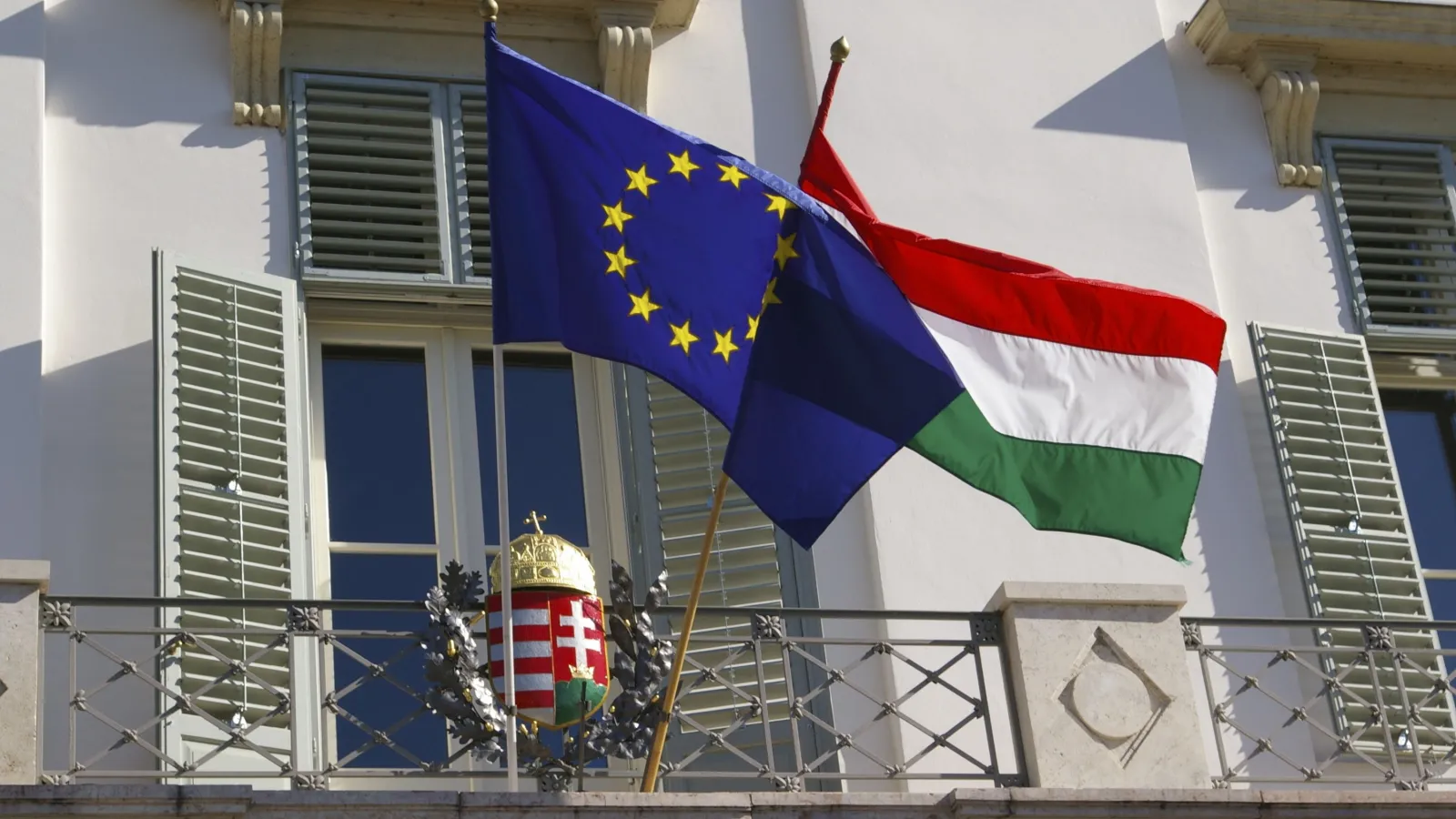 European Union and Hungarian flags