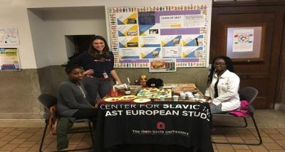 CSEES table with RUssian and East European food at the Community Day of Columbus North International School 