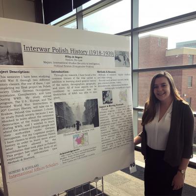 Riley Sayers presents her research project on interwar Poland at the International Affairs Scholars Program Symposium Riley Sayers presents her research project on interwar Poland at the International Affairs Scholars Program Symposium