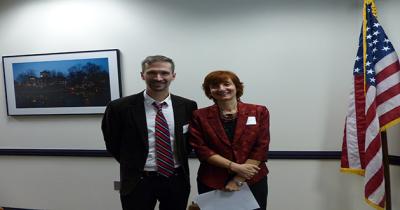 Dr. Gregor Kranjc and CSEES Director Dr. Yana Hashamova A man and woman standing side-by-side