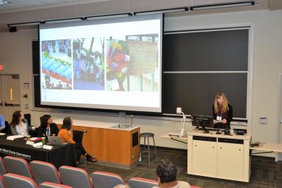 Eleanor Paynter presenting on the plenary panel at the MWSC