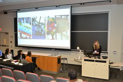Eleanor Paynter presenting on the plenary panel at the MWSC