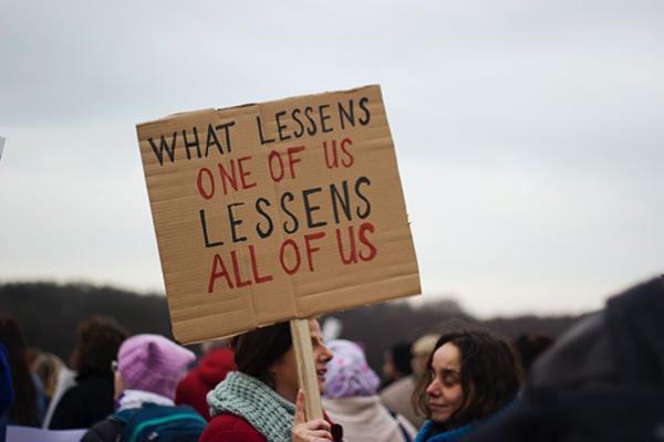 Protestor holding a sign