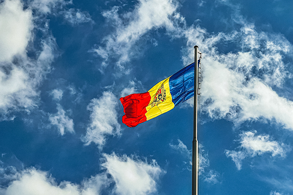 Moldovan flag flying on flag pole