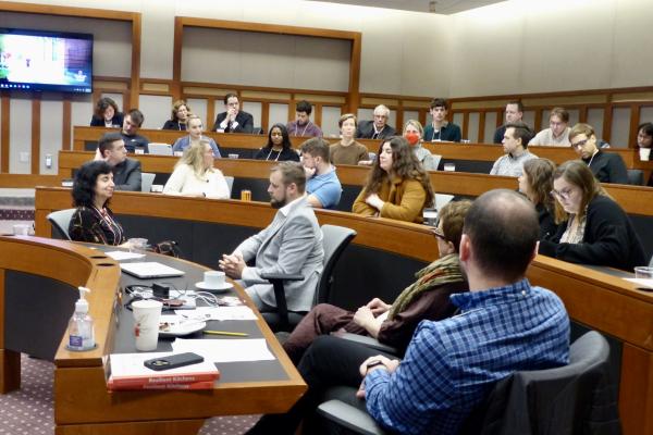 Valeria Sobol (far left) with plenary speakers Jaroslaw Szczepanski, Anna Barker, and Philip Gleissner taking questions form audience members.