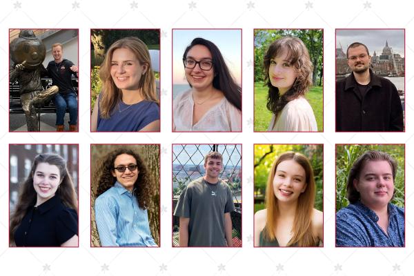 CSEEES Graduate FLAS Fellows: Top Row: Adam Johnson, Chaeli Rule, Devon Rancourt, Eleanor Grazier, Jay Hadfield; Bottom Row: Kelly Gallagher, Liam Martin, Luke Bendick, Sarah Hohman, Sascha Rohde