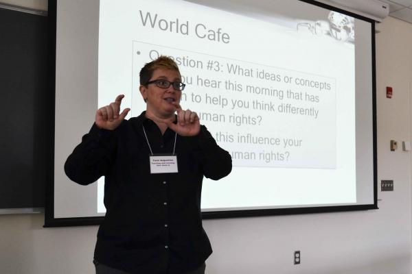 Tami Augustine leading the world cafe activity