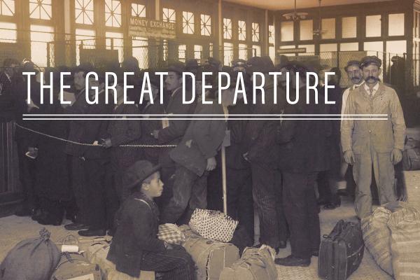 The Great Departure photo with immigrants at Ellis Island