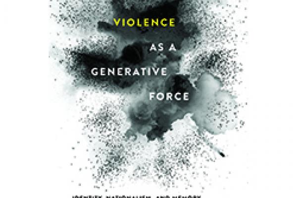 Text Violence as a Generative Force written over an exploding dark gray cloud figure