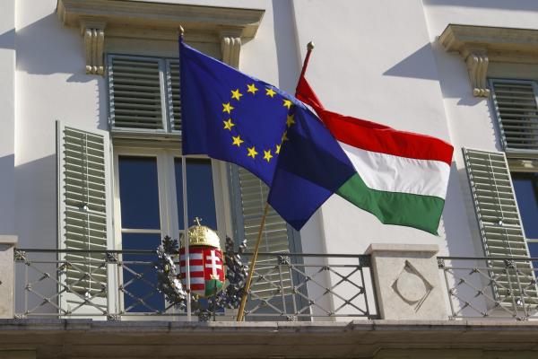 European Union and Hungarian flags European Union and Hungarian flags