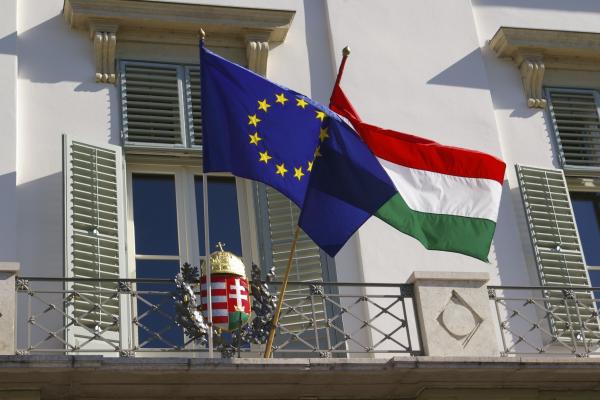 European Union and Hungarian flags