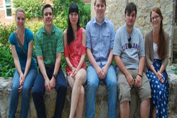 CSEES Incoming Class of 2013-14 Six students sitting on ledge with garden in background