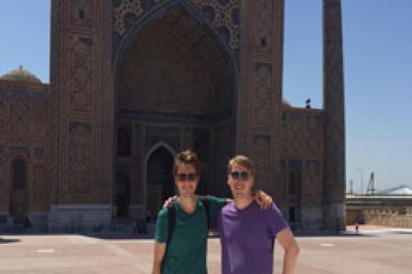 CSEES Student Will Bezbatchenko at the Registon in Samarqand, Uzbekistan