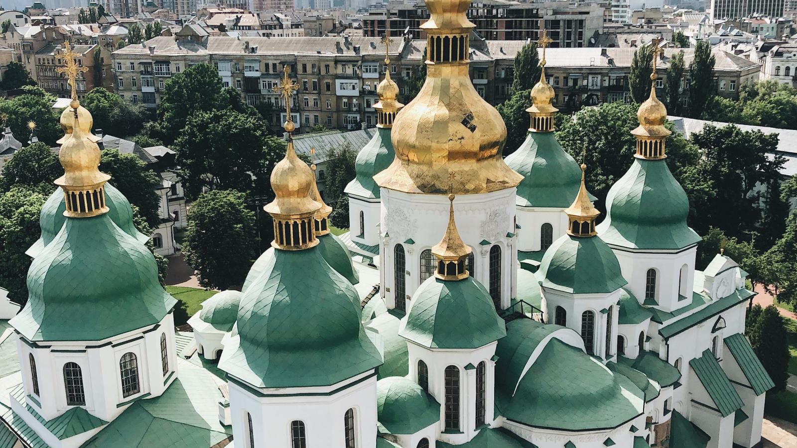 Aerial view of St. Sophia's Cathedral in Kyiv, Ukraine