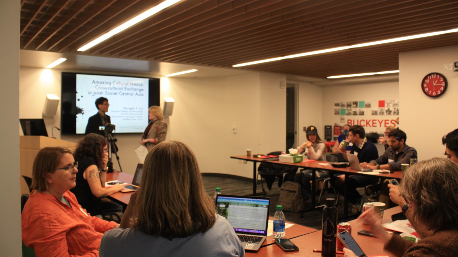 Dr. Morgan Liu giving a presentation on anthropology in Central Asia to visiting teachers