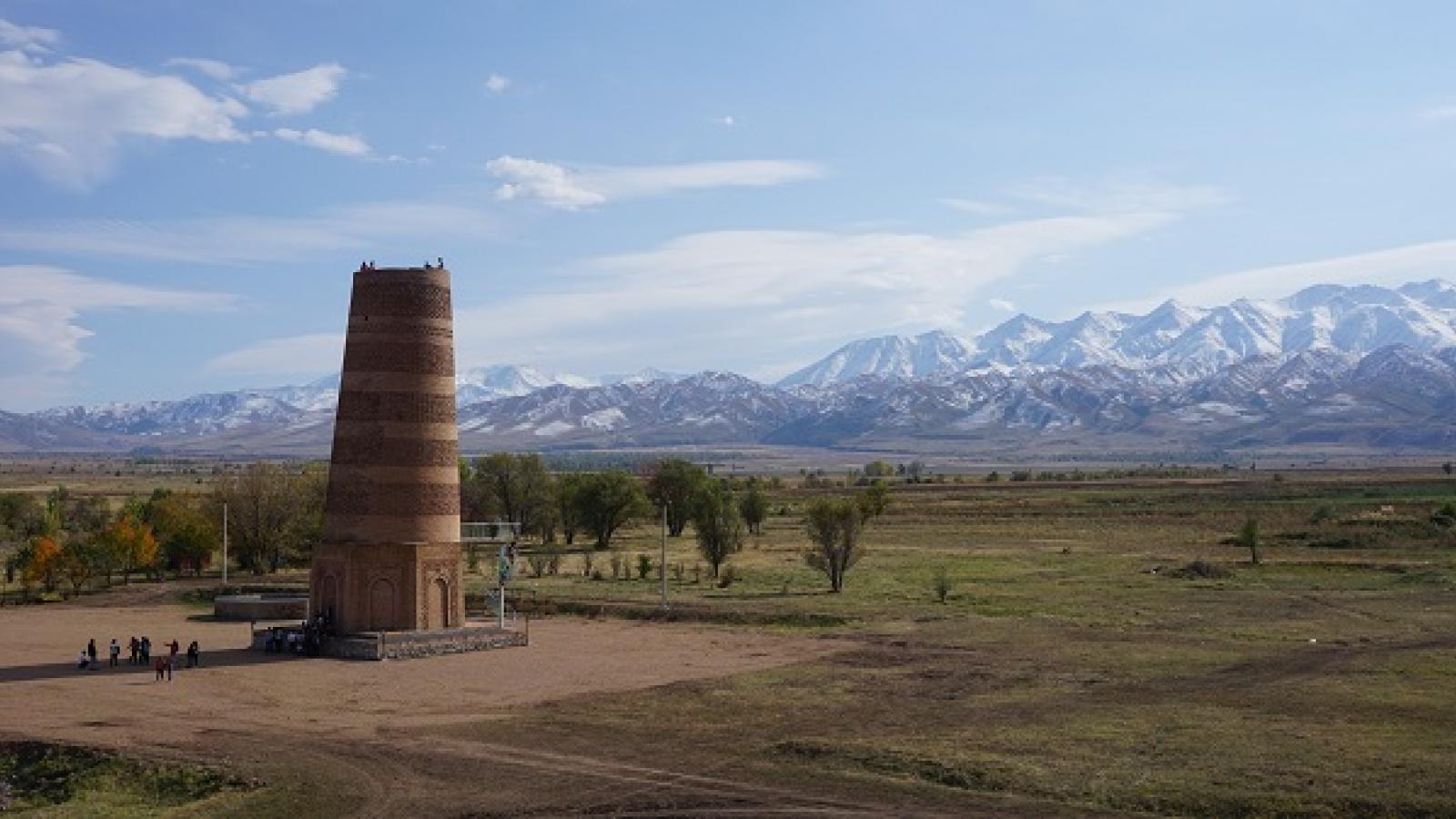 tower with mountains in background