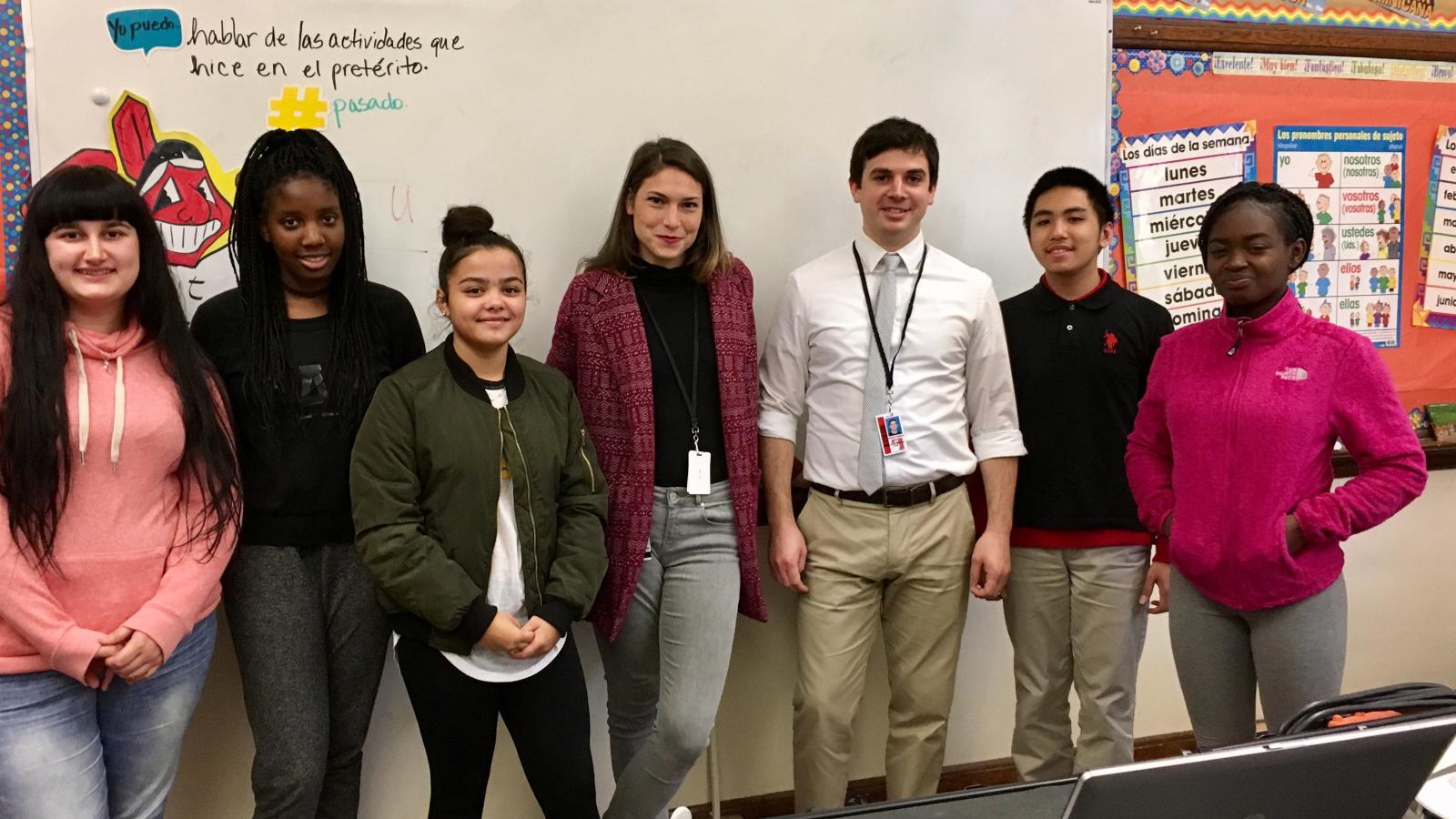 Russian teacher Greg Ormiston with Culture teacher Kathryn Metz and the Columbus North International School students